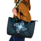New Zealand Matariki Waita Leather Tote Bag Maori Moko Dark Blue Galaxy