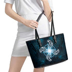New Zealand Matariki Waita Leather Tote Bag Maori Moko Dark Blue Galaxy