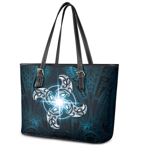 New Zealand Matariki Waita Leather Tote Bag Maori Moko Dark Blue Galaxy