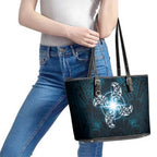 New Zealand Matariki Waita Leather Tote Bag Maori Moko Dark Blue Galaxy