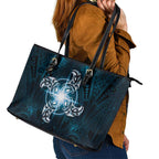 New Zealand Matariki Waita Leather Tote Bag Maori Moko Dark Blue Galaxy