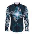 New Zealand Matariki Waita Long Sleeve Button Shirt Maori Moko Dark Blue Galaxy