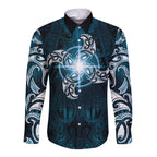 New Zealand Matariki Waita Long Sleeve Button Shirt Maori Moko Dark Blue Galaxy