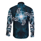 New Zealand Matariki Waita Long Sleeve Button Shirt Maori Moko Dark Blue Galaxy