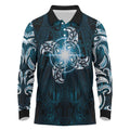 New Zealand Matariki Waita Long Sleeve Polo Shirt Maori Moko Dark Blue Galaxy