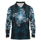New Zealand Matariki Waita Long Sleeve Polo Shirt Maori Moko Dark Blue Galaxy