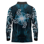 New Zealand Matariki Waita Long Sleeve Polo Shirt Maori Moko Dark Blue Galaxy