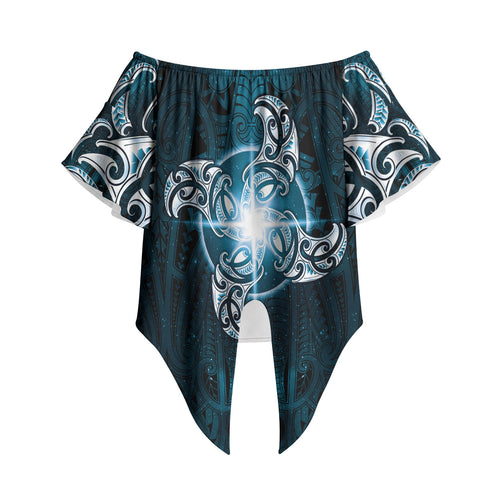 New Zealand Matariki Waita Off Shoulder Wrap Waist Top Maori Moko Dark Blue Galaxy