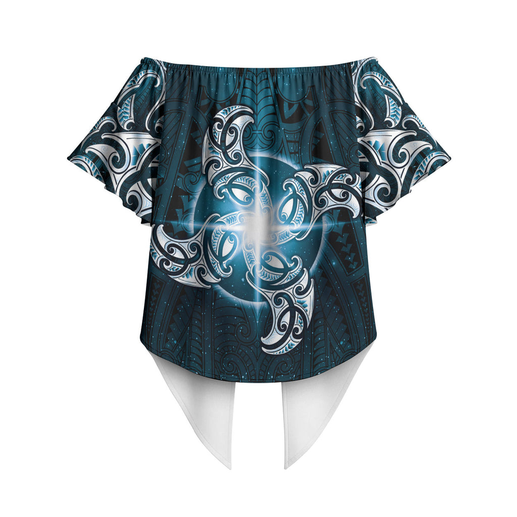 New Zealand Matariki Waita Off Shoulder Wrap Waist Top Maori Moko Dark Blue Galaxy