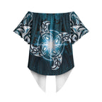 New Zealand Matariki Waita Off Shoulder Wrap Waist Top Maori Moko Dark Blue Galaxy