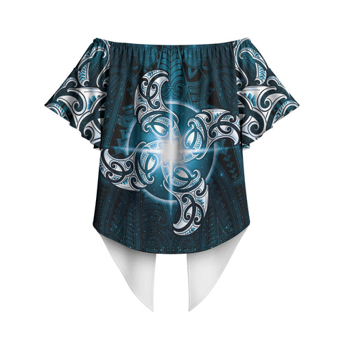New Zealand Matariki Waita Off Shoulder Wrap Waist Top Maori Moko Dark Blue Galaxy