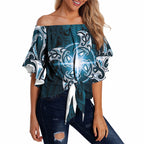 New Zealand Matariki Waita Off Shoulder Wrap Waist Top Maori Moko Dark Blue Galaxy