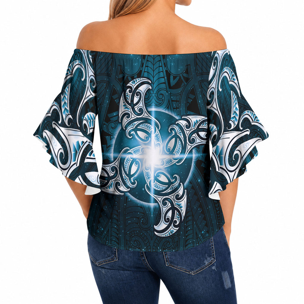 New Zealand Matariki Waita Off Shoulder Wrap Waist Top Maori Moko Dark Blue Galaxy
