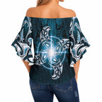 New Zealand Matariki Waita Off Shoulder Wrap Waist Top Maori Moko Dark Blue Galaxy