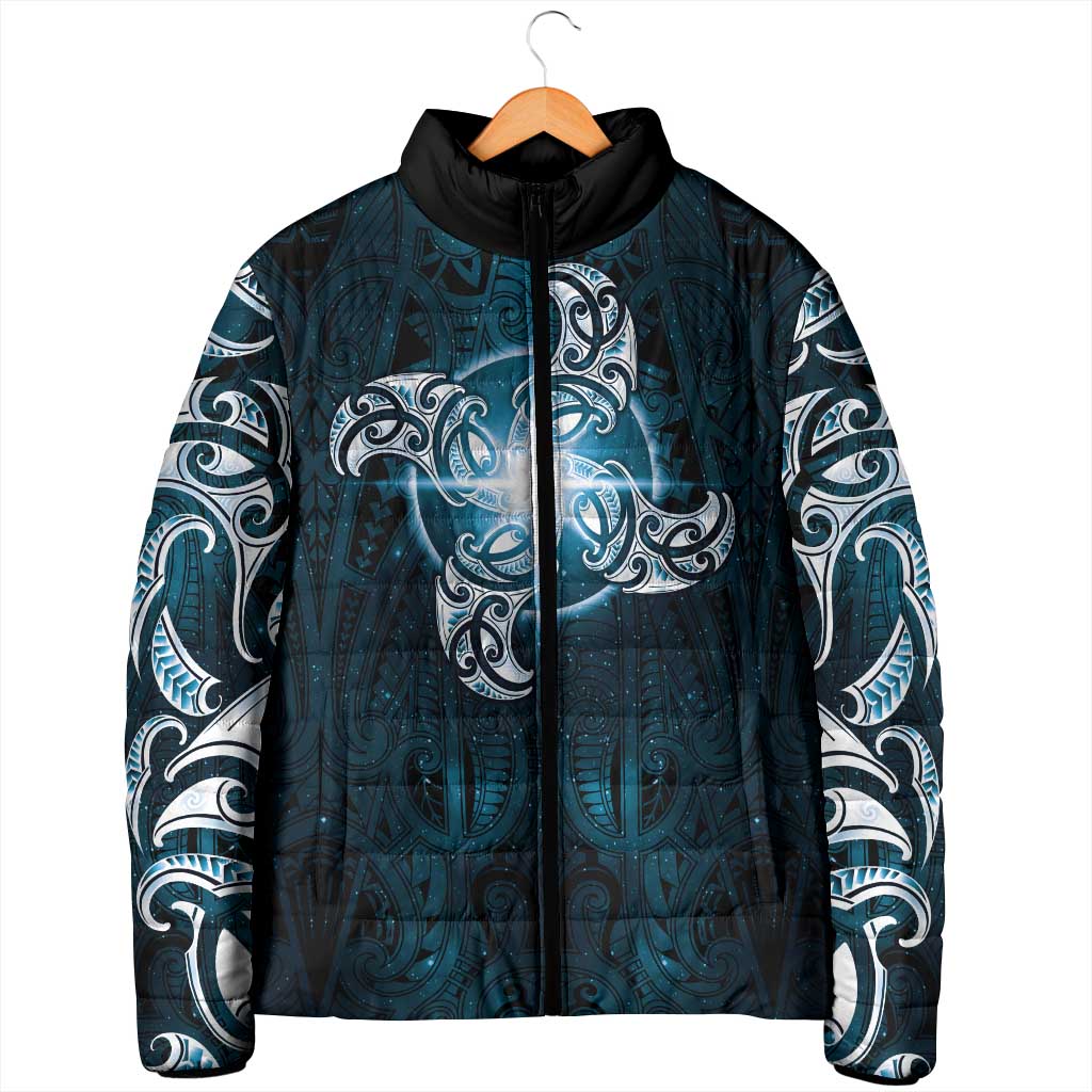 New Zealand Matariki Waita Padded Jacket Maori Moko Dark Blue Galaxy