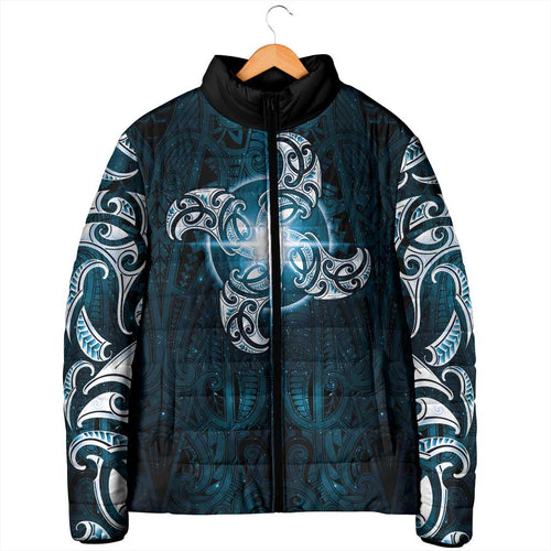 New Zealand Matariki Waita Padded Jacket Maori Moko Dark Blue Galaxy