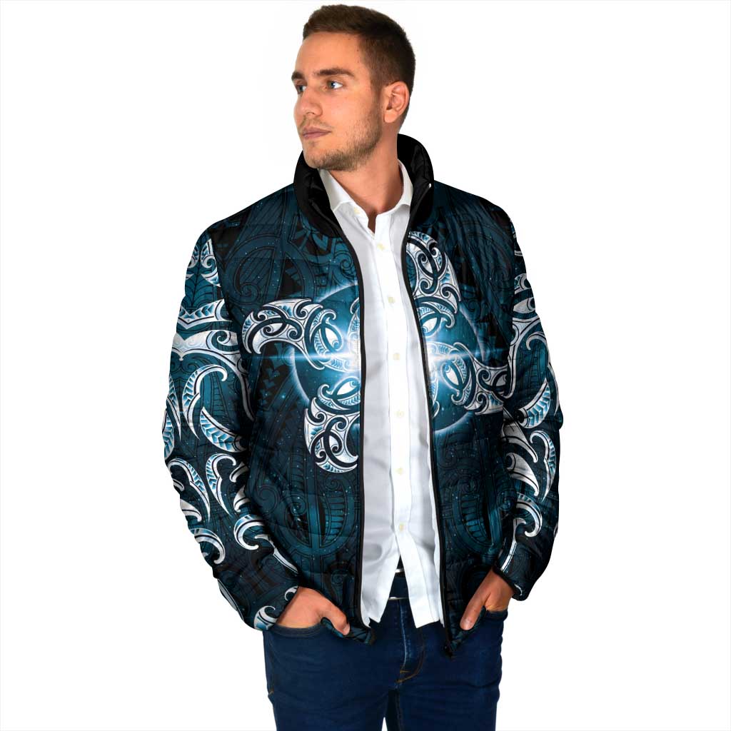 New Zealand Matariki Waita Padded Jacket Maori Moko Dark Blue Galaxy