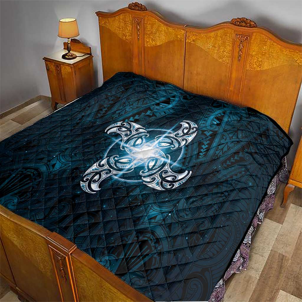 New Zealand Matariki Waita Quilt Maori Moko Dark Blue Galaxy