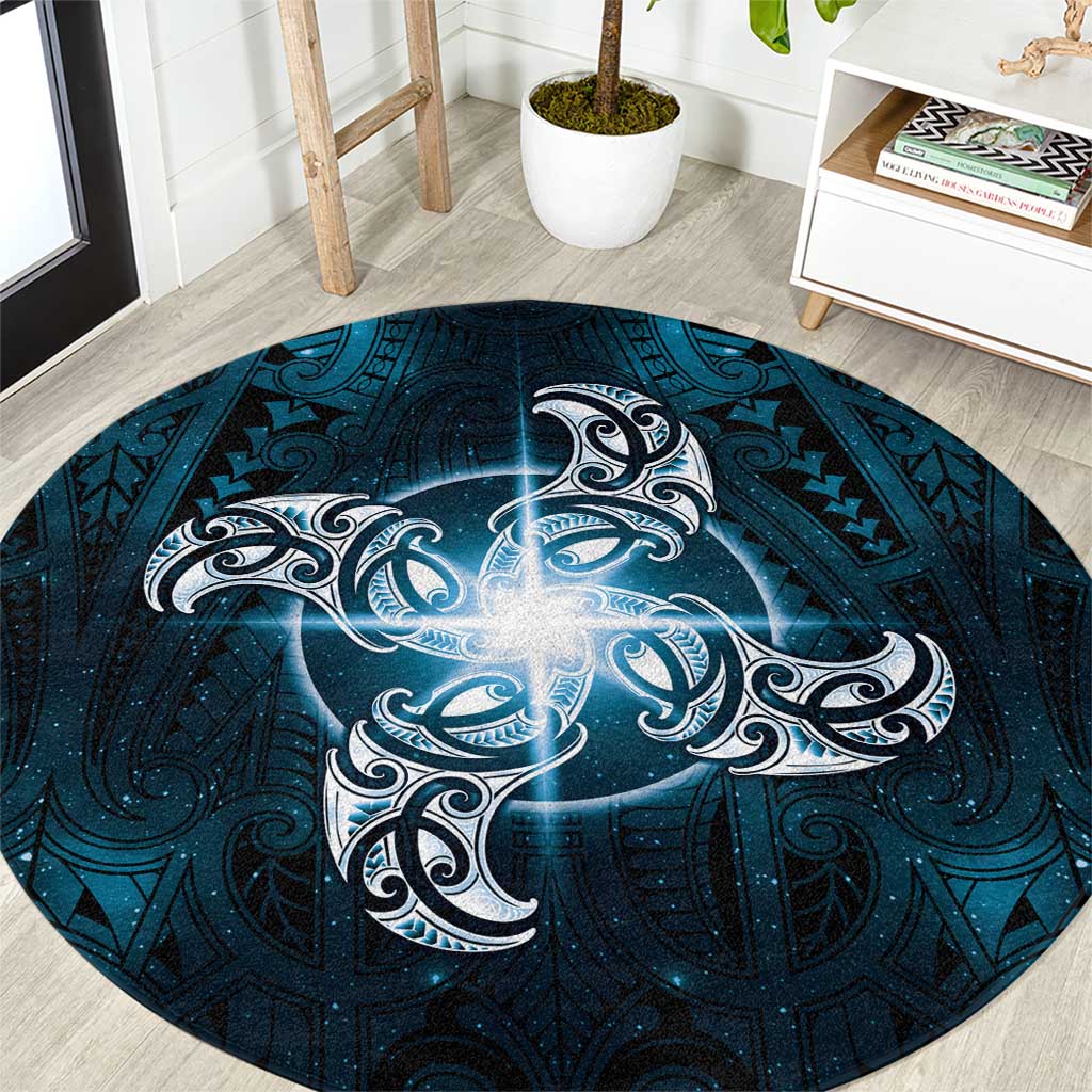New Zealand Matariki Waita Round Carpet Maori Moko Dark Blue Galaxy