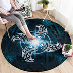 New Zealand Matariki Waita Round Carpet Maori Moko Dark Blue Galaxy