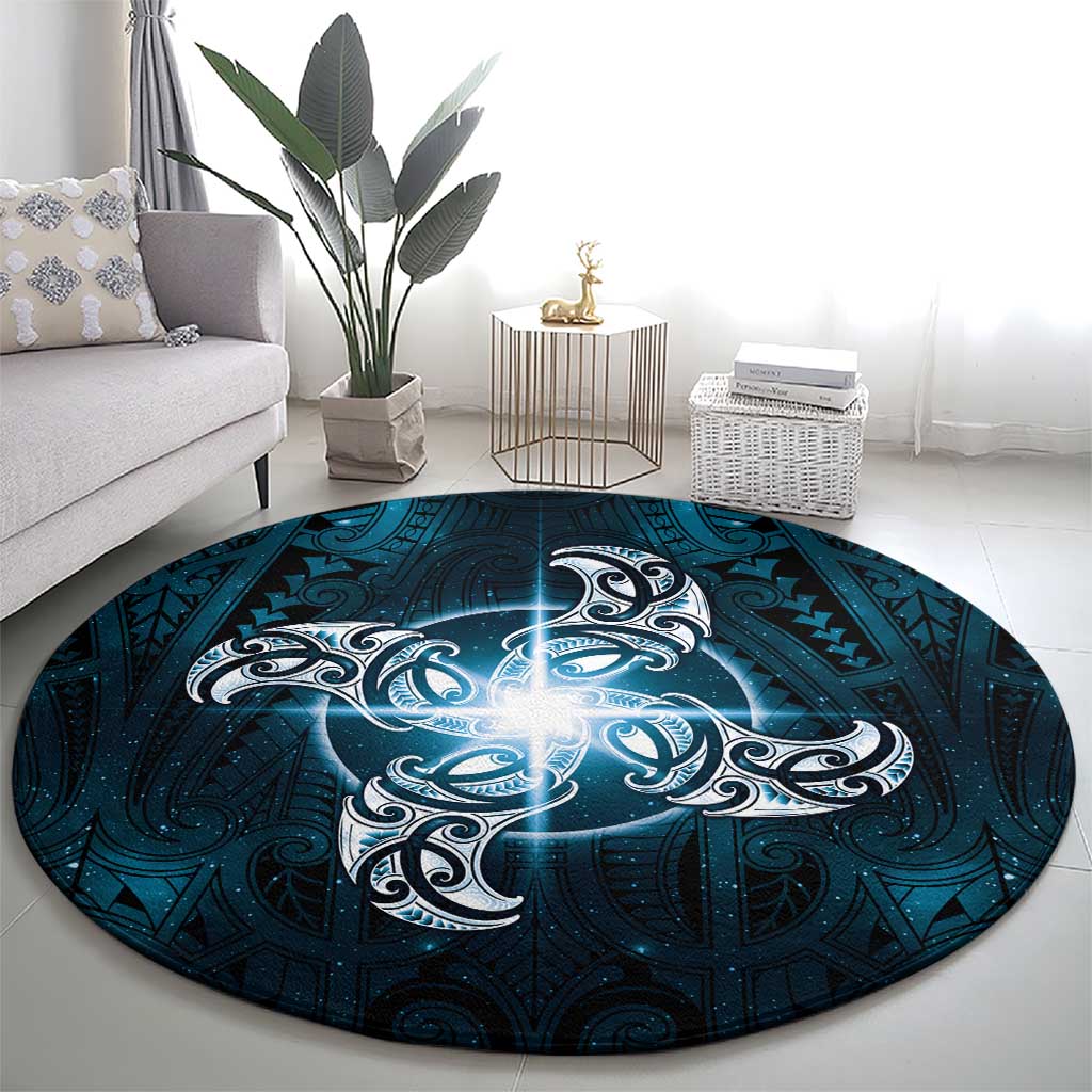New Zealand Matariki Waita Round Carpet Maori Moko Dark Blue Galaxy