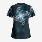 New Zealand Matariki Waita Scrub Top Maori Moko Dark Blue Galaxy