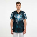 New Zealand Matariki Waita Scrub Top Maori Moko Dark Blue Galaxy