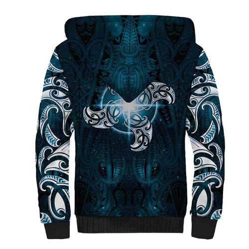 New Zealand Matariki Waita Sherpa Hoodie Maori Moko Dark Blue Galaxy