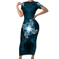 New Zealand Matariki Waita Short Sleeve Bodycon Dress Maori Moko Dark Blue Galaxy