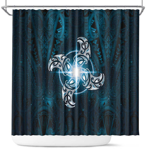 New Zealand Matariki Waita Shower Curtain Maori Moko Dark Blue Galaxy