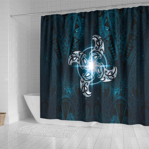 New Zealand Matariki Waita Shower Curtain Maori Moko Dark Blue Galaxy