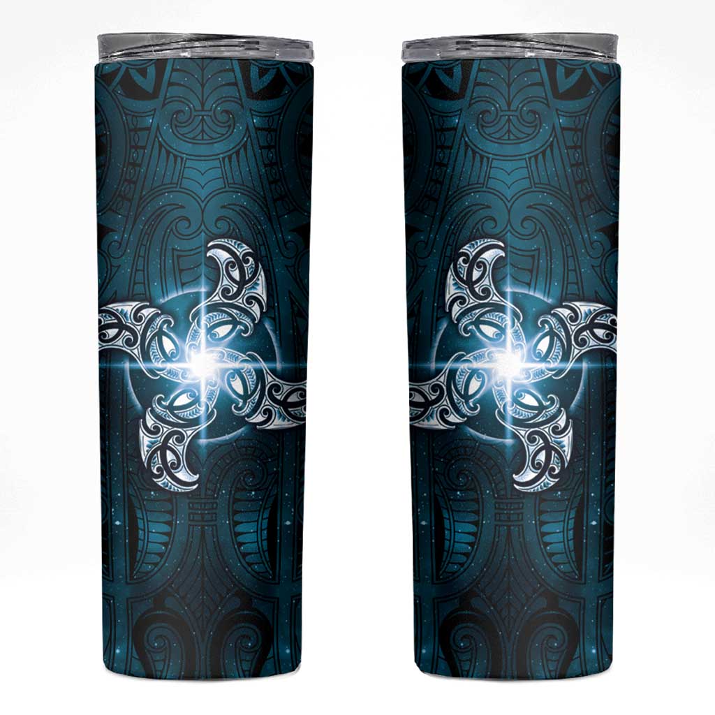 New Zealand Matariki Waita Skinny Tumbler Maori Moko Dark Blue Galaxy