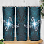 New Zealand Matariki Waita Skinny Tumbler Maori Moko Dark Blue Galaxy