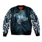 New Zealand Matariki Waita Sleeve Zip Bomber Jacket Maori Moko Dark Blue Galaxy