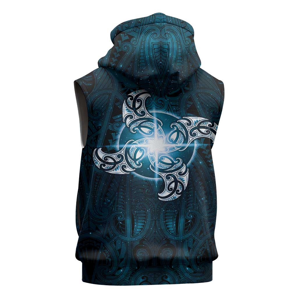 New Zealand Matariki Waita Sleeveless Hoodie Maori Moko Dark Blue Galaxy