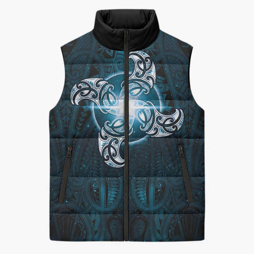 New Zealand Matariki Waita Sleeveless Puffer Jacket Maori Moko Dark Blue Galaxy