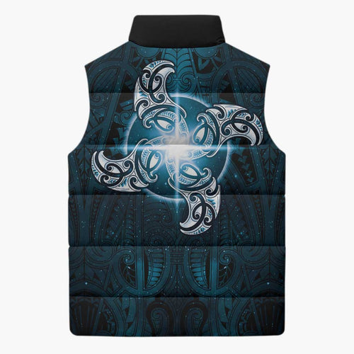 New Zealand Matariki Waita Sleeveless Puffer Jacket Maori Moko Dark Blue Galaxy
