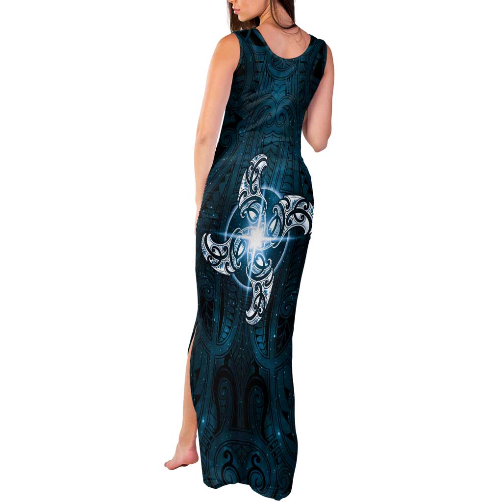 New Zealand Matariki Waita Tank Maxi Dress Maori Moko Dark Blue Galaxy