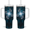 New Zealand Matariki Waita Tumbler With Handle Maori Moko Dark Blue Galaxy