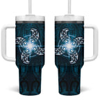 New Zealand Matariki Waita Tumbler With Handle Maori Moko Dark Blue Galaxy