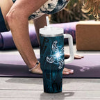 New Zealand Matariki Waita Tumbler With Handle Maori Moko Dark Blue Galaxy
