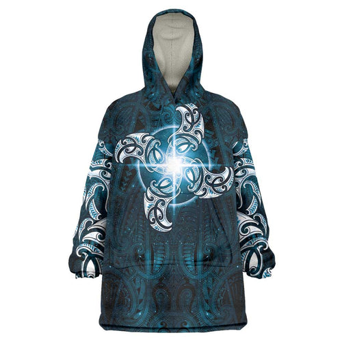 New Zealand Matariki Waita Wearable Blanket Hoodie Maori Moko Dark Blue Galaxy