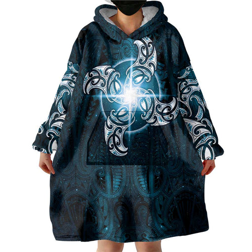 New Zealand Matariki Waita Wearable Blanket Hoodie Maori Moko Dark Blue Galaxy