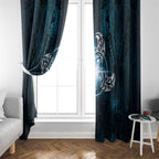 New Zealand Matariki Waita Window Curtain Maori Moko Dark Blue Galaxy