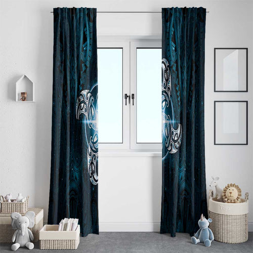 New Zealand Matariki Waita Window Curtain Maori Moko Dark Blue Galaxy