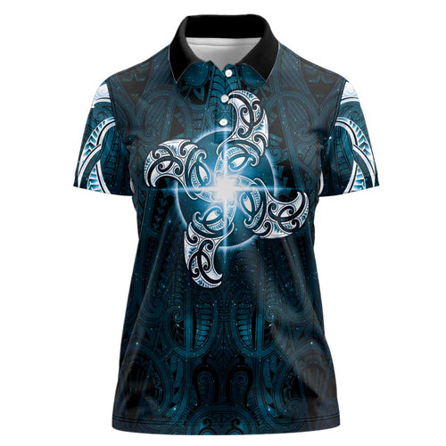 New Zealand Matariki Waita Women Polo Shirt Maori Moko Dark Blue Galaxy