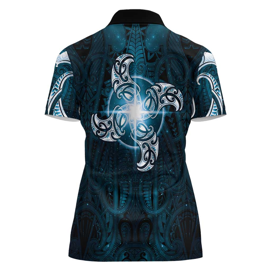 New Zealand Matariki Waita Women Polo Shirt Maori Moko Dark Blue Galaxy