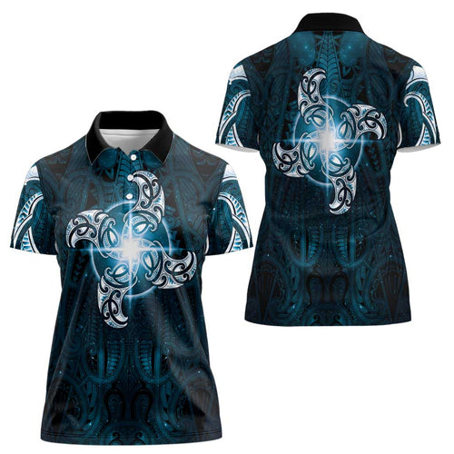 New Zealand Matariki Waita Women Polo Shirt Maori Moko Dark Blue Galaxy