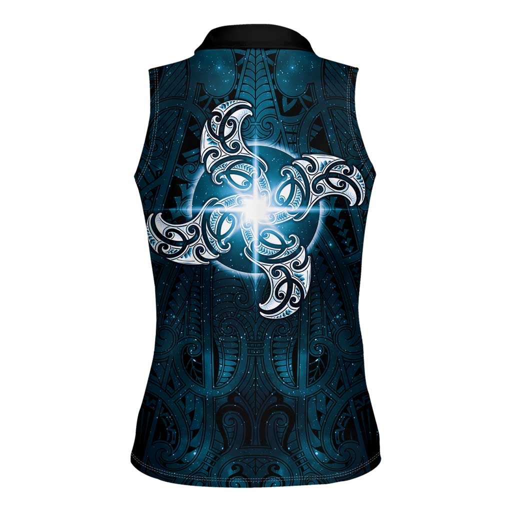 New Zealand Matariki Waita Women Sleeveless Polo Shirt Maori Moko Dark Blue Galaxy
