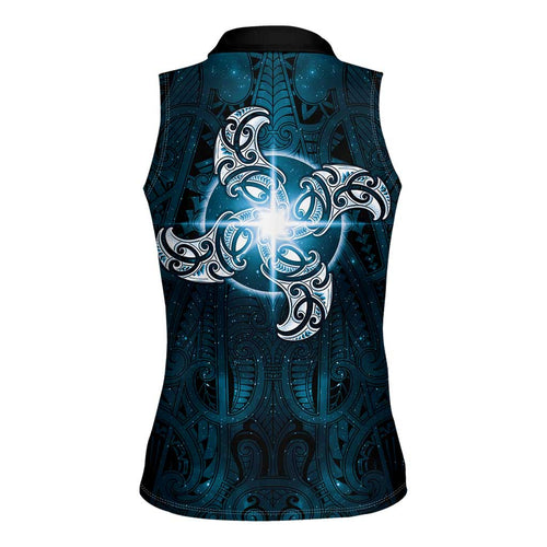 New Zealand Matariki Waita Women Sleeveless Polo Shirt Maori Moko Dark Blue Galaxy